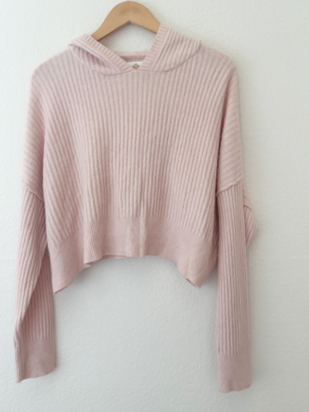 Offline Aerie soft pink ribbed cropped hoodie size XL EUC